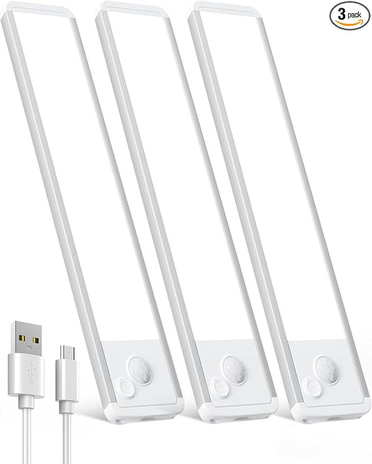 Under Cabinet Motion Sensor Lighting: 10 Inch Dimmable Rechargeable Lights Indoor - Battery Operated Lights - Undercabinet Closet Light Magnetic Led Light for Kitchen Home Bathroom Counter 3 Pack