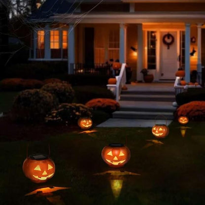 Halloween Pumpkin Solar Lanterns - Jack O Lantern Hanging Solar Light Waterproof for Yard, Patio, Garden,Spooky Decor Halloween Party Decorations