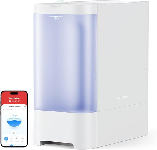 SwitchBot Evaporative Humidifier 4.5L, Auto-Refill with S10, 750ml/h, No Mist, No White Dust, Tap Water Fillable, Top Fill, Washable Filter, for Baby, Nursery, Plants, Work with Matter, HomeKit, Alexa