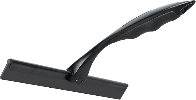 YUNIKO Shower Squeegee – Black Stainless Steel with Silicone Blade for Shower Doors, Windows, Mirrors, Tiles & Car Windows – Includes 2 Adhesive Hooks, Assembly Tool & Microfiber Cloth