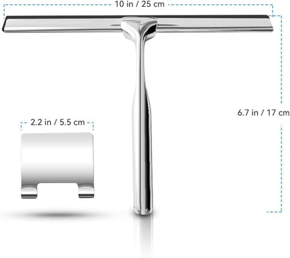 Shower Squeegee for Glass Doors Stainless Steel with Self Adhesive Hook Window Squeegee for Shower Door Bathroom Mirror Wiper, Window Glass Cleaning