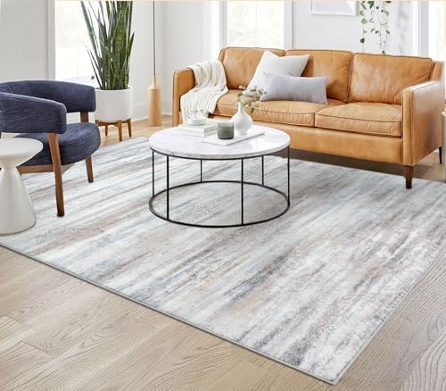 KOZYFLY 6x9 Area Rug Modern Ombre Thin Rugs for Living Room, Washable Large Rugs Non-Slip Soft Striped Rug for Bedroom, Print Beige Abstract Carpet for Laundry/Kid Room