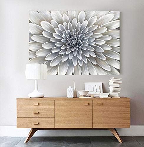 Yihui Arts White Flower Canvas Wall Art - Floral Artwork Print with Embellishment for Calm and Aesthetic Bedroom Decor