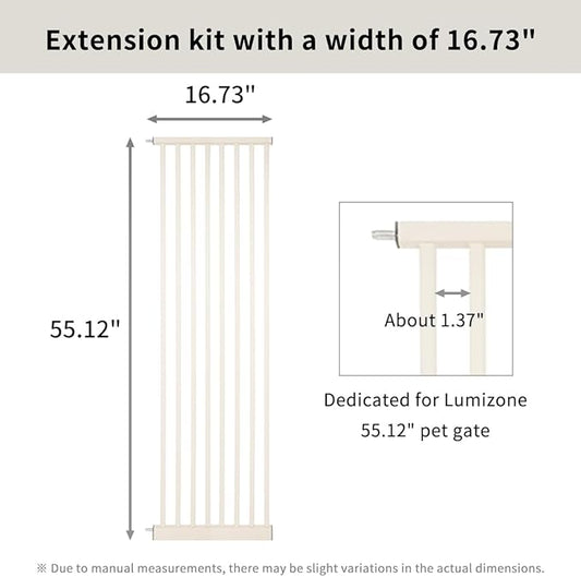 Lumizone Extra Tall Pet Gate 55.12" High Pressure Mounted 16.73" Wide Extension kit 1.37" Gap (16.73" W, Cream White)