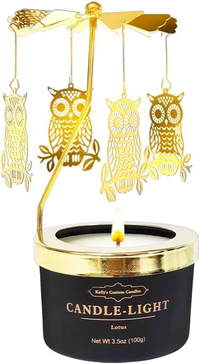 Kelly's Custom Candles Owl Gifts for Women, Her,Unique Birthday Candle Gift for Mom and Wife,Anniversary,Christmas and Thanksgiving,Rotating Scented Candle Gifts.