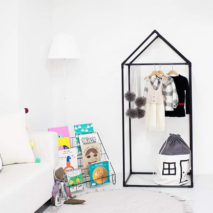 PETITE MAISON Kids Closet - Dress up Clothing Garmet Rack, Hanging Costume Organizer with Cute House Frame, Handmade Premium Quality, 25" x 17" x 59", Aluminium Super-Light, Large Black