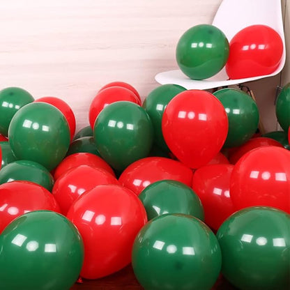 Red and Green Balloons w/Ribbon 100 Pack 12 Inch for Birthday Kid 's Baby Shower Wedding Anniversary Bachelorette Graduation Christmas Party Decorations