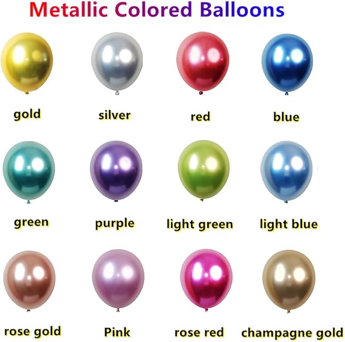 300 Pack Metallic Balloons 12 Inch Chrome Shiny Assorted Colors Latex Rainbow Bulk Balloon 12 Kinds Colorful for Birthday Wedding Bridal Baby Shower Supplies Party Decorations