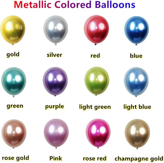 300 Pack Metallic Balloons 12 Inch Chrome Shiny Assorted Colors Latex Rainbow Bulk Balloon 12 Kinds Colorful for Birthday Wedding Bridal Baby Shower Supplies Party Decorations