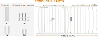 HOOEN Extra Wide Baby Gates 48-53 Inch Indoor Child Gate for Kid or Pet Dogs Walk Through Pressure Mounted Baby Gate for Doorway Stairs Living Room