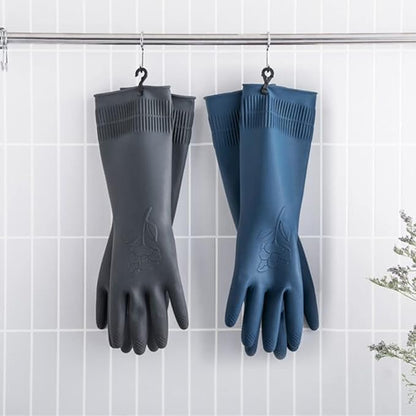 HOMSSEM Dishwashing Gloves with Hanging Hooks 2Pairs of Dish Gloves Latex Navy, Gray Rubber Gloves for Cleaning