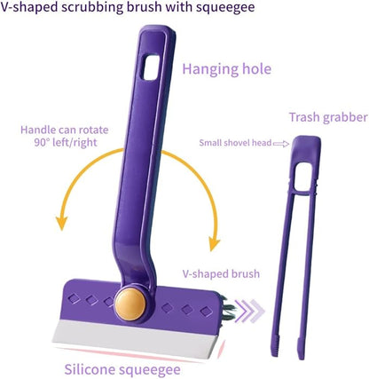 Lightweight Scraper Cleaning Brush with Hard Bristles and Built-in Garbage Holder, Multi-Surface Cleaner for Kitchen Sink, Bathroom Tub, Glass Stove Top, Tabletop, and Hard-to-Reach Floor Crevices