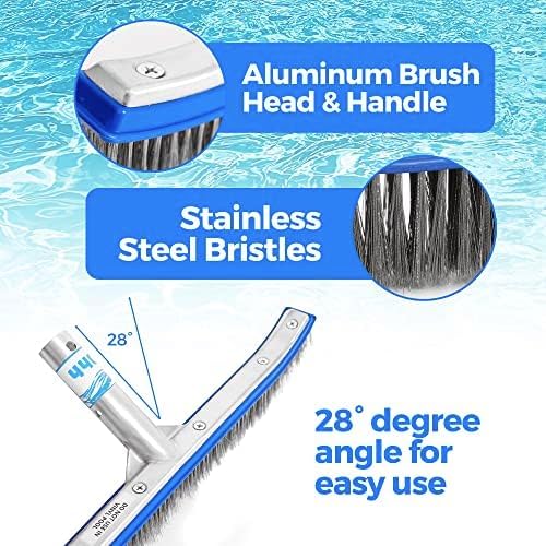 440 Heavy Duty Pool Brush - 18-inch Extra-Wide Metal Brush Head with Stainless Steel Wire Bristles & Curved Edges for Cleaning Pool Tiles, Walls, Floor, Steps (Stainless Steel) - Pack of 12