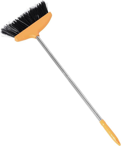 Gatuida Soft Bristle Angle Broom with Dustpan Set Long Handle Floor Broom for Pet Hair and Garage Cleaning for Indoor Kitchen and Outdoor Use Orange