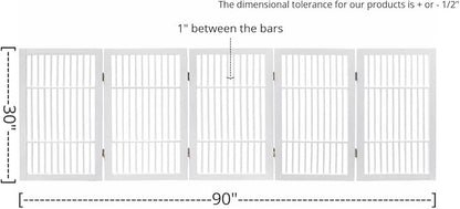 Pet Dog Gate Strong and Durable Freestanding Folding Acacia Hardwood Portable Wooden Fence Indoors or Outdoors by Urnporium (White Pet Gate, 5 Panel 30" Tall)