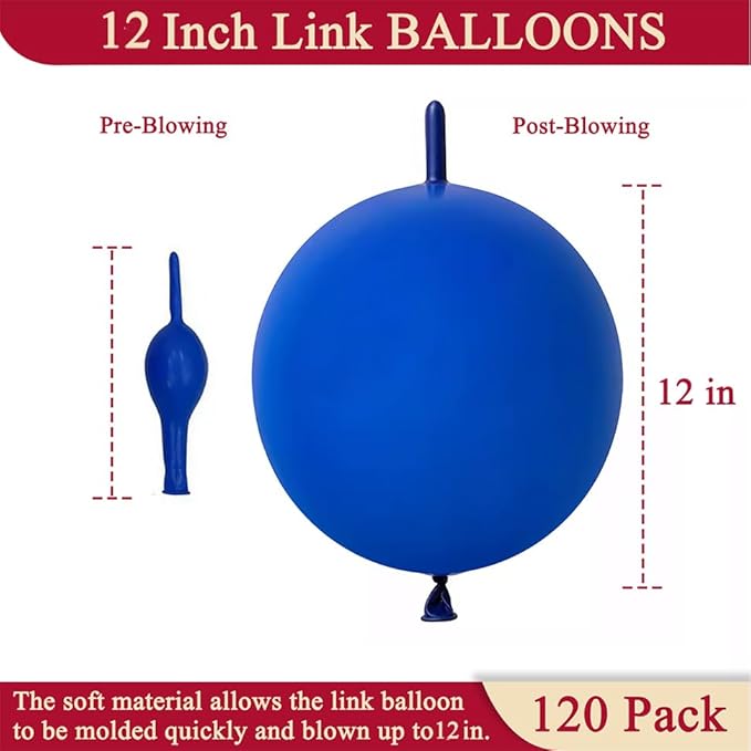 Blue Link Balloons 12 Inch 120 Pcs Latex Quick Linking Balloon for Birthday Wedding Party Festival Decorations