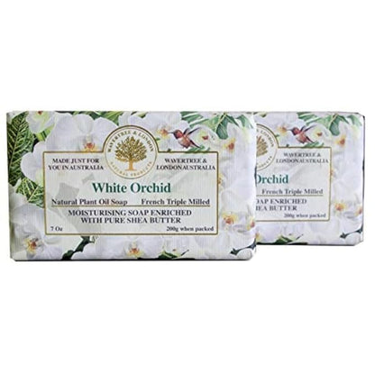 Wavertree & London White Orchid Scented Natural Soap (2 Bars), 7oz Moisturizing French Triple Milled Soap Bars enriched with shea butter - Pure Plant Based Bath & Body Bars for All Skin Types