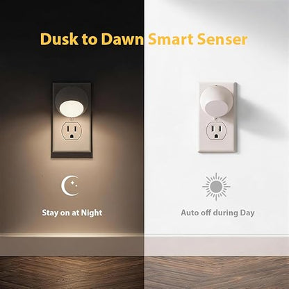 Mini LED Night Light Plug-in Smart Sensor Directional Lamp with 360° Rotating Head Auto Dusk to Dawn Lighting Energy Saving Pet Friendly Wall Light