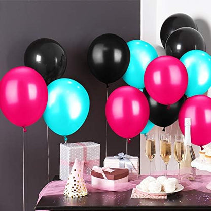 TecUnite 100 Pcs Rose Red Black Blue Latex Balloons 13 Inch Colorful Round Balloons for Wedding Birthday Festival Racing Car Poker Card Party Decoration