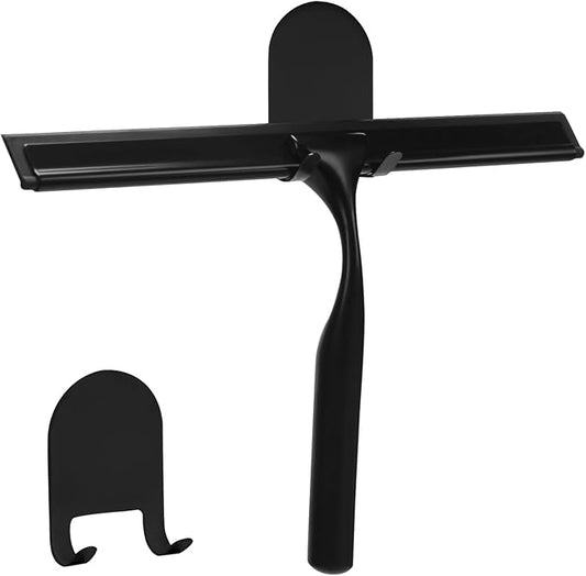 All-Purpose Shower Squeegee for Glass Doors Glass Squeegee for Bathroom Tile Shower Walls, Shower Doors, Window, Car Glass Cleaning Stainless Steel 10 inch Black