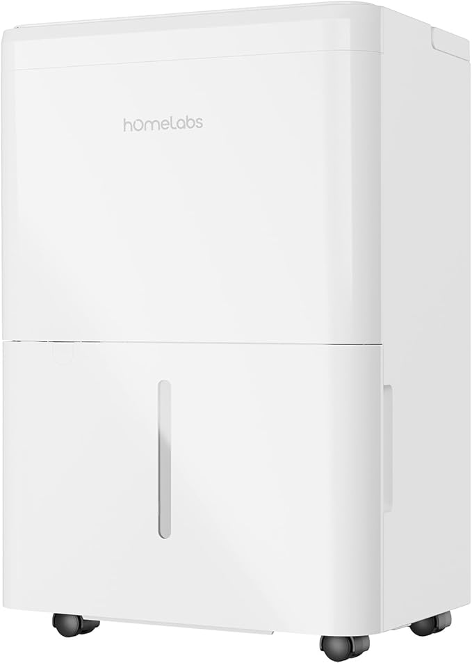 hOmeLabs 8 Pint Wi-Fi Dehumidifier for up to 1,800 Sq Ft Rooms (MAX 24 Pint at 95°F, 90% RH) – Ultra Quiet, Compact Design with Smart Controls and Drain Hose