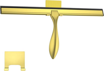 peafowl 14 inch Shower Squeegee Stainless Steel Bath Squeegee for Shower Glass DoorsBathroom Windows Kitchen Mirror and Car Glass with Hooks Holder (14 inch, Gold)