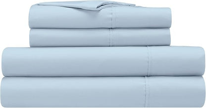 Serta Simply Clean Super Soft Hypoallergenic Stain Resistant Deep Pocket 4 Pieces Solid Bed Sheet Set, Full, Light Blue
