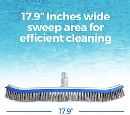 440 Heavy Duty Pool Brush - 18-inch Extra-Wide Metal Brush Head with Stainless Steel Wire Bristles & Curved Edges for Cleaning Pool Tiles, Walls, Floor, Steps (Stainless Steel) - Pack of 12
