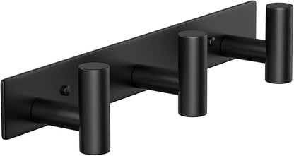 Wall Mounted Coat Rack-3 Hooks, Heavy Duty Stainless Steel Wall Hooks for Towel Coat Bag, Hat Rack Coat Hanger Coat Hooks Towel Racks for Bathroom Entryway Kitchen Hotel Office (Black, 1 Pack)