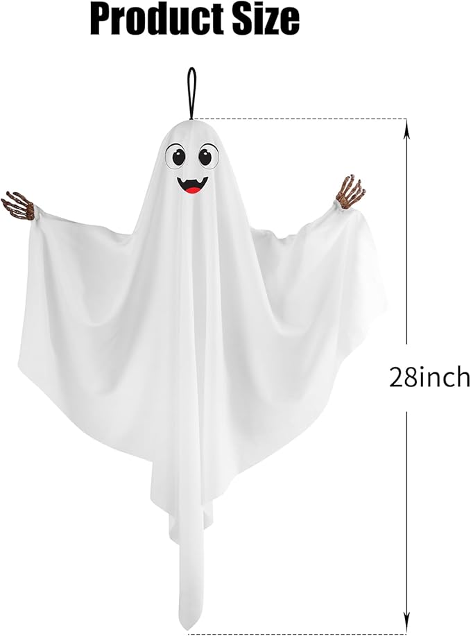 4PCS Hanging Ghosts Halloween Decorations With Skeleton Hands, Spooky & Cute Expression for Front Porch and Tree