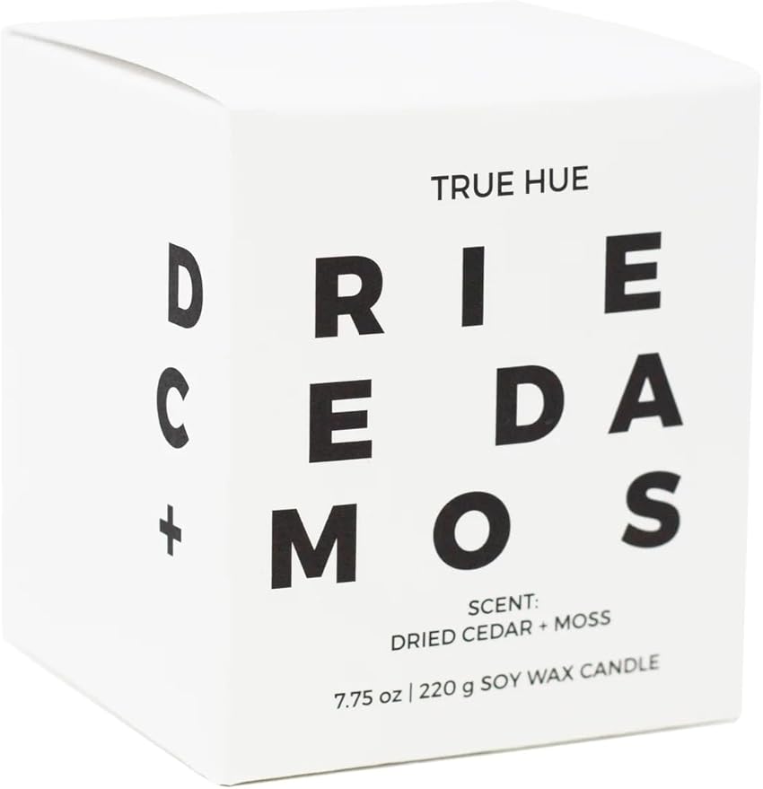 True Hue | Luxury Highly Scented Candle | Premium Soy Wax Blend | 7.75 oz | 40-50 Hour Burn Time | Cotton Wick | Natural Candles | Glass (Dried Cedar + Moss)