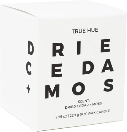 True Hue | Luxury Highly Scented Candle | Premium Soy Wax Blend | 7.75 oz | 40-50 Hour Burn Time | Cotton Wick | Natural Candles | Glass (Dried Cedar + Moss)