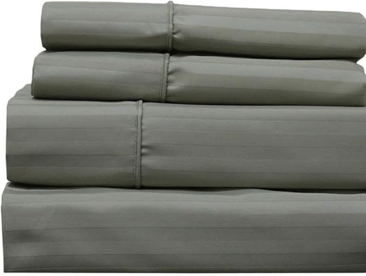 Royal Hotel Bedding 620-Thread-Count Pillowcases Set, Wrinkle-Free Cotton-Blend Pillow Cases, Sateen Striped, King Size, Sage