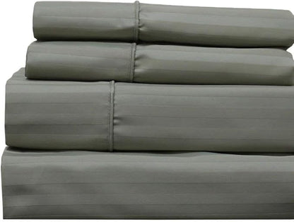 Royal Hotel Bedding 620-Thread-Count Sheet Set, Wrinkle-Free Cotton-Blend Sheets, Sateen Striped, Deep Pocket, California King Size, Sage