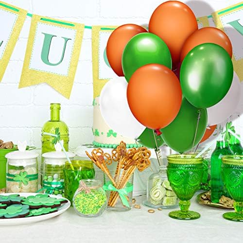 TecUnite 100 Pcs Orange White Green Latex Balloons 13 Inch Colorful Round Balloons for Wedding Birthday Festival Racing Car Poker Card Party Decoration