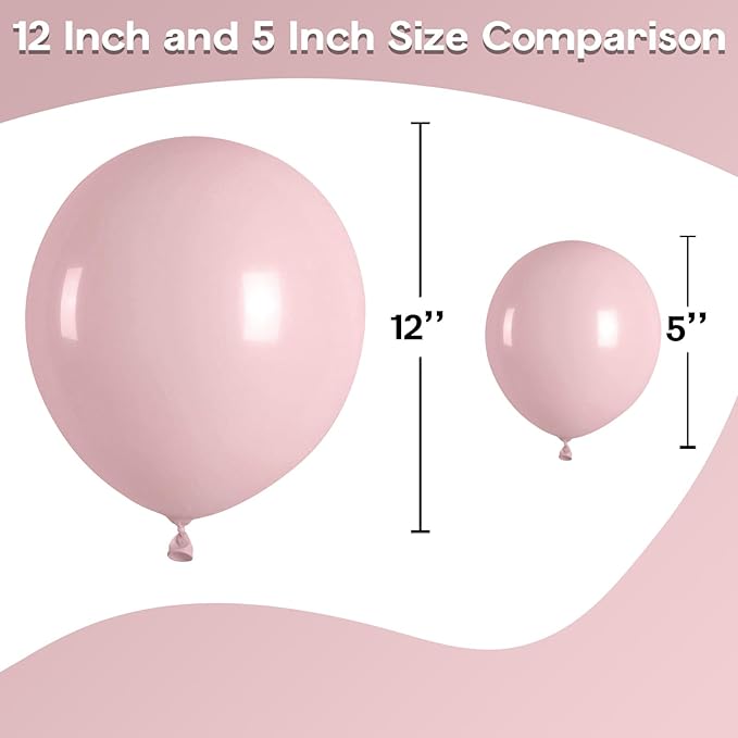 5 Inch Pink Balloons, 60 Pcs Boho Blush Pink Party Balloon Small Dusty Rose Nude Pink Balloons 5'' Mini Retro Vintage Pink Latex Helium Balloon for Girl Baby Shower Wedding Birthday Party Decor