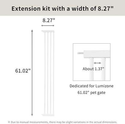 Lumizone Extra Tall Cat Gate Extension Kit 61.02" High Pressure Mounted 2025 New 8.27" Extra Wide 1.37" Gap No Drilling Tall Pet Gate for Dogs (White, 61.02" H x 8.27" W, Extension)