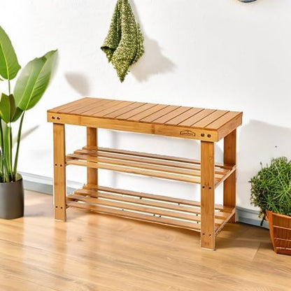 Homemaid Living Bamboo 3 Tier Shoe Rack Bench, Premium Organizer or Entryway Bench, Perfect for Shoe Cubby, Entry Bench, Bathroom Bench, Entryway Organizer, Hallway or Living Room(Natural Bamboo)