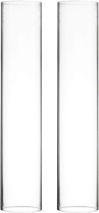 CYS EXCEL 2 PCS (H:16" D:3") Open Ended Glass Hurricane Candleholder Tube Shade | Multiple Size Choices Open Flame Candle Chimney Tube Cover | Bottomless Cylinder
