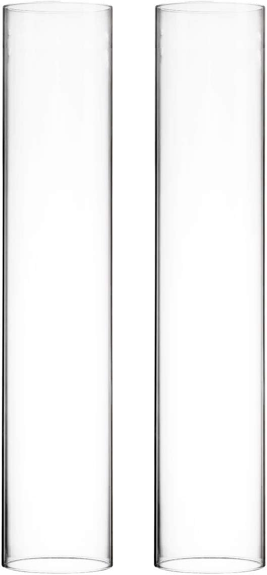CYS EXCEL 2 PCS (H:16" D:3") Open Ended Glass Hurricane Candleholder Tube Shade | Multiple Size Choices Open Flame Candle Chimney Tube Cover | Bottomless Cylinder