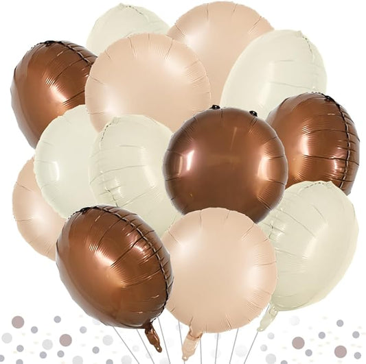 TONIFUL 30Pcs 18 Inch Large Cream White Round Shape Foil Balloons Big Brown Circle Helium Ballons for Thanksgiving Birthday Wedding Baby Shower Anniversary Engagement Party Decor Supplies