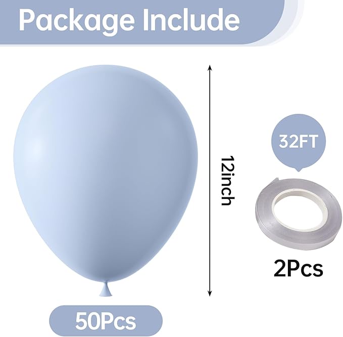 KALOR 12 Inch Pastel Blue Balloons, 50 Pcs Latex Helium Macaron Balloons for Kid's Birthday Party, Baby Shower, Wedding, Graduate Party Decorations