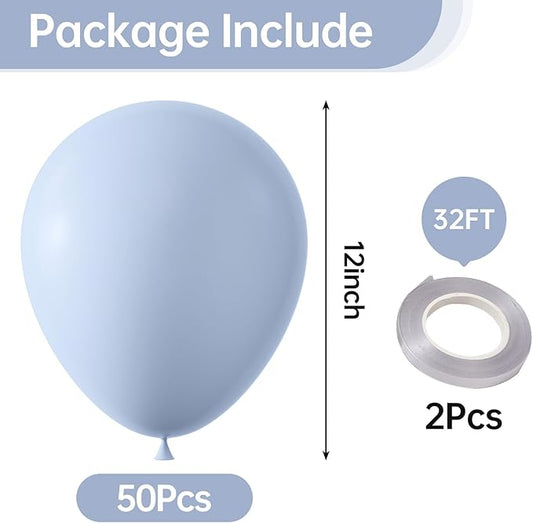 KALOR 12 Inch Pastel Blue Balloons, 50 Pcs Latex Helium Macaron Balloons for Kid's Birthday Party, Baby Shower, Wedding, Graduate Party Decorations