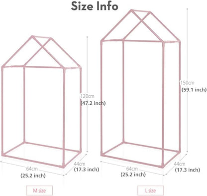 PETITE MAISON Kids Closet - Dress up Clothing Garmet Rack, Hanging Costume Organizer with Cute House Frame, Handmade Premium Quality, 25" x 17" x 47", Aluminium Super-Light, Medium Pink