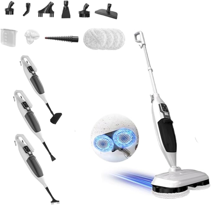 Steam Mop with 13 Accessories,Steam Cleaner Home Use,Floor Scrubber spin mop for Hard Wood Floors,tile Scrub Steamer Deep Cleaning,Carpet, 4 Washable Mop Pads, 550ml Capacity,30 Second Heat-Up