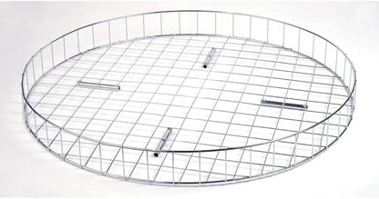 Econoco Folding Round Garment Rack, Adjustable Height Retail Display, Chrome Finish (36" Rack with Grid Top Basket)
