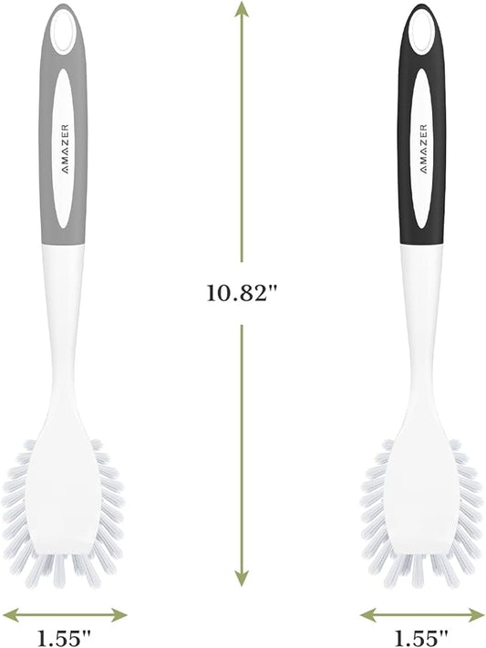 Amazer Dish Brush, 2 Pack Dish Scrubber with Handle, Kitchen Dishes Brushes, Scrub Brush with Stiff Bristles for Cleaning, Sink, Pots, Pans