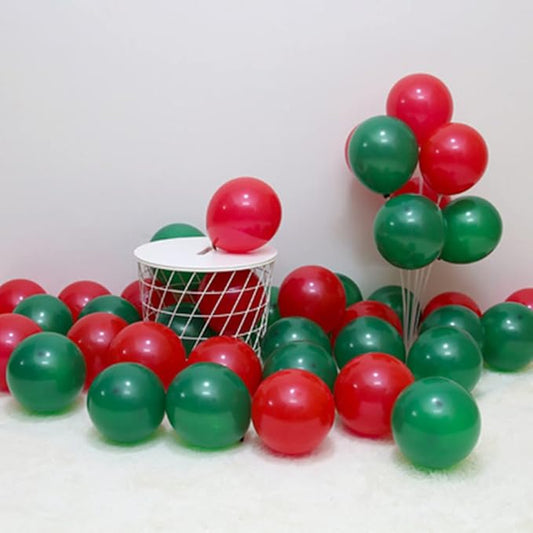 Red and Green Balloons w/Ribbon 100 Pack 12 Inch for Birthday Kid 's Baby Shower Wedding Anniversary Bachelorette Graduation Christmas Party Decorations