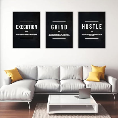 Success Canvas Painting Wall Art Quote Motivational Wall Art Execute Wall Decor 3 Pieces Black Poster Positive Inspirational Framed Artwork Prints Picture for Living Room Office 60''Wx 28''H