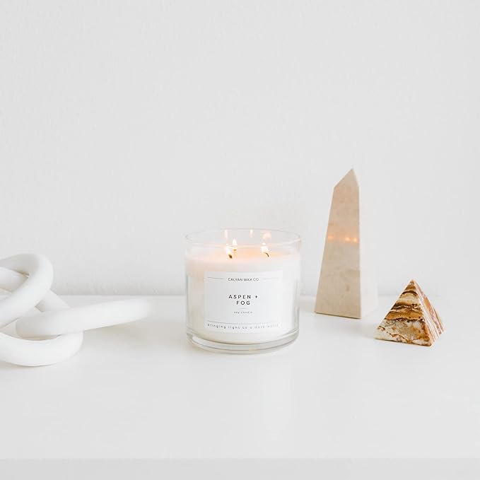Calyan Wax Co. Aspen & Fog 3 Wick Scented Candle - 43 Hour Burn - Luxury 3 Wick Soy Candles - Non Toxic Soy Wax Candles - Long Lasting Large Glass Jar Candle for Home - 14.9oz